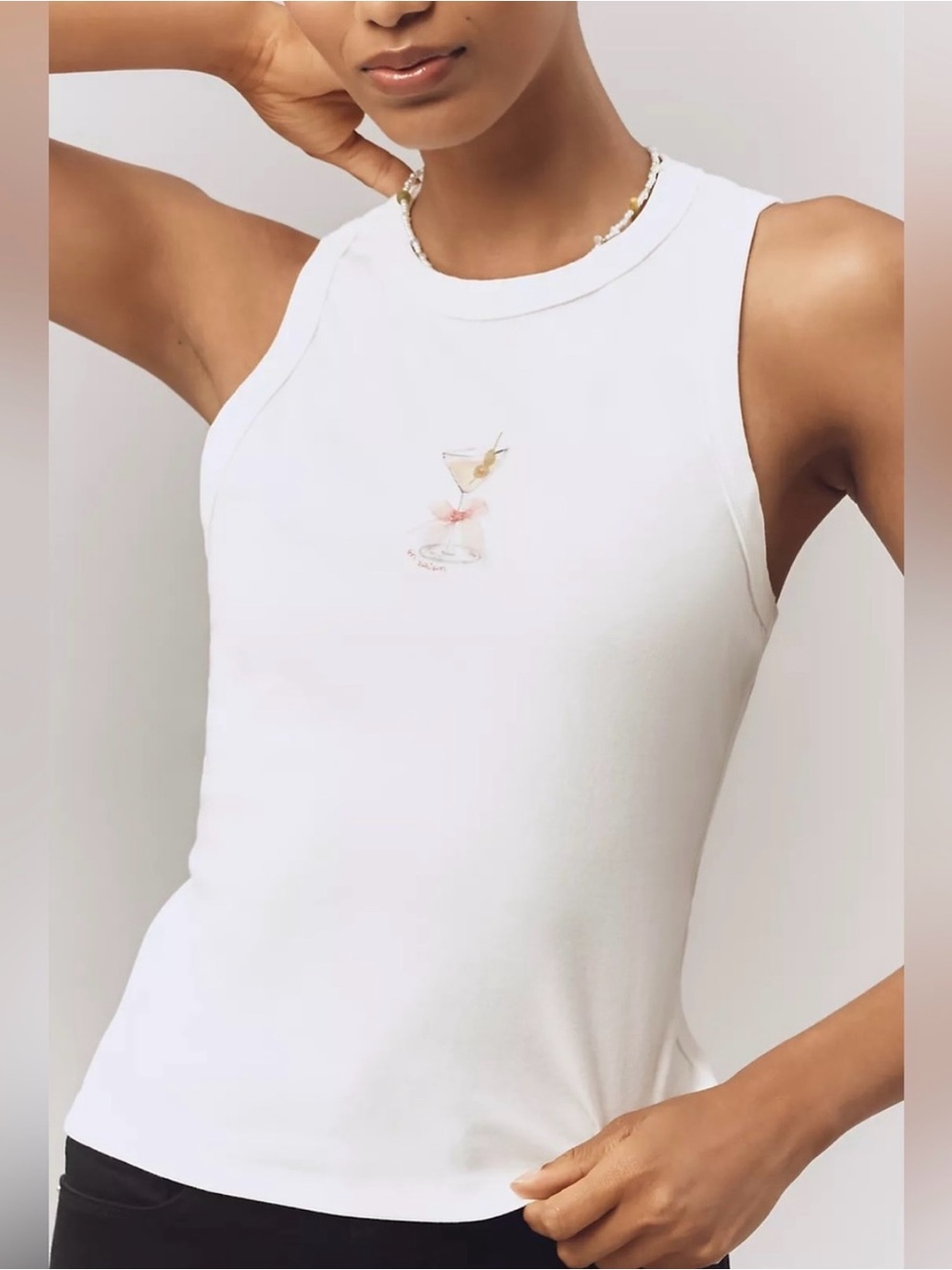 En Saison x Anthea Jacklin White Martini Tank Top With Bow Detail
